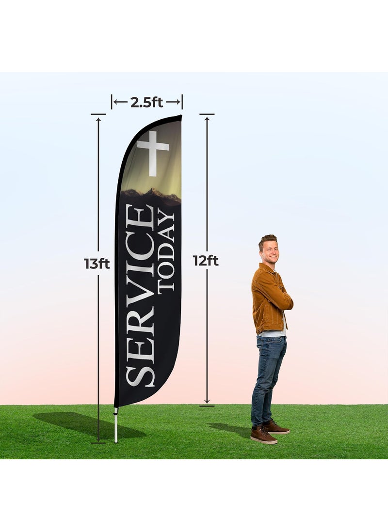 LookOurWay LookOurWay Feather Flag Set 12 ft Advertising Flag with Fiberglass Poles and Ground Spike for Business Promotion Church Theme Service Today  - Image 4