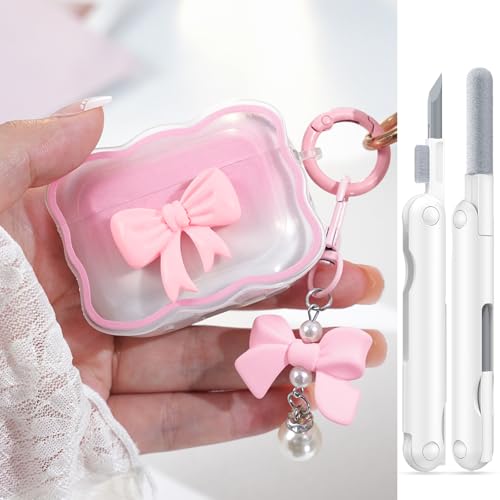 Wowwat for AirPods Pro 3 Case 2025,Cute 3D Bow Pattern Design AirPods Pro 3rd Generation Case Cover,Clear Soft TPU AirPod Pro 3 Cases with Butterfly Pearl Keychain and Cleaner Kit for Women Girls-Pink - Image 1
