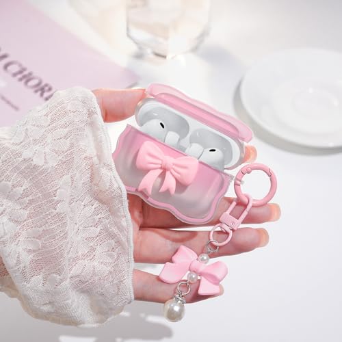 Wowwat for AirPods Pro 3 Case 2025,Cute 3D Bow Pattern Design AirPods Pro 3rd Generation Case Cover,Clear Soft TPU AirPod Pro 3 Cases with Butterfly Pearl Keychain and Cleaner Kit for Women Girls-Pink - Image 3