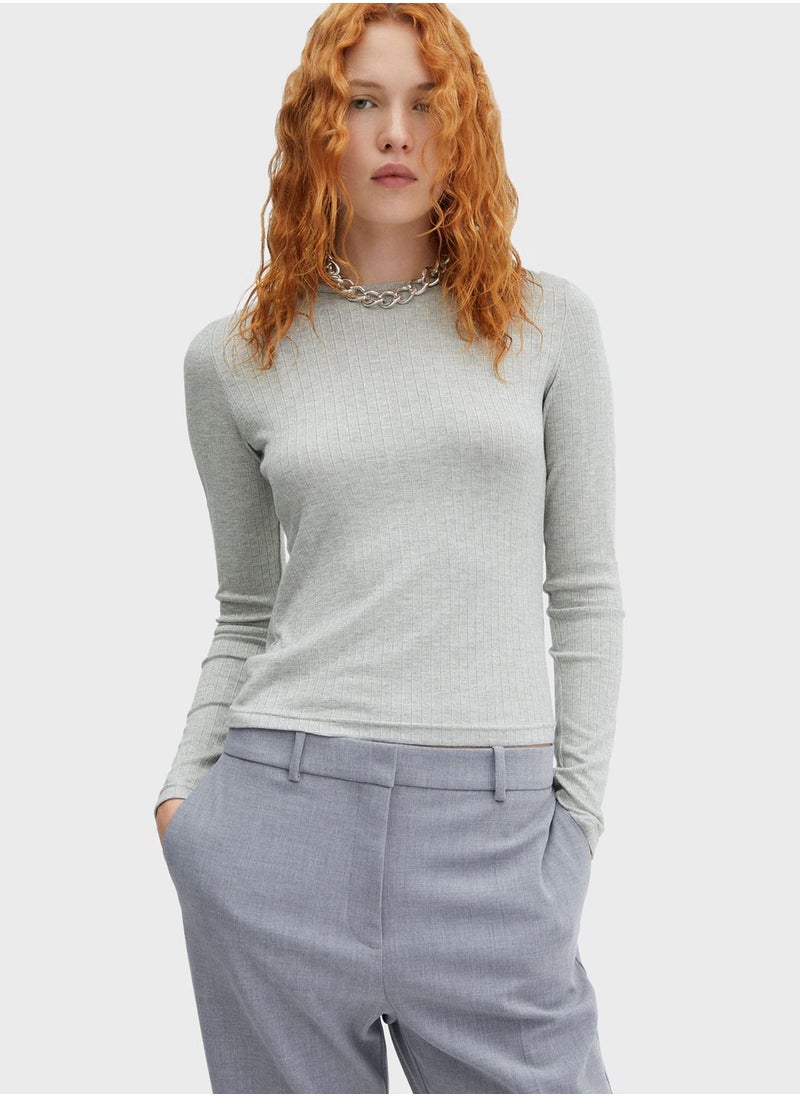 MANGO - Round Neck Knitted T-Shirt - Image 1