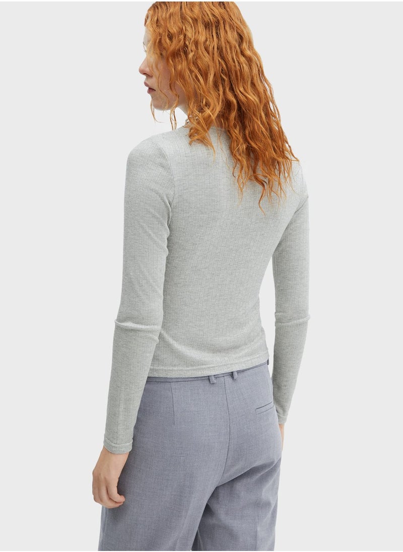 MANGO - Round Neck Knitted T-Shirt - Image 1