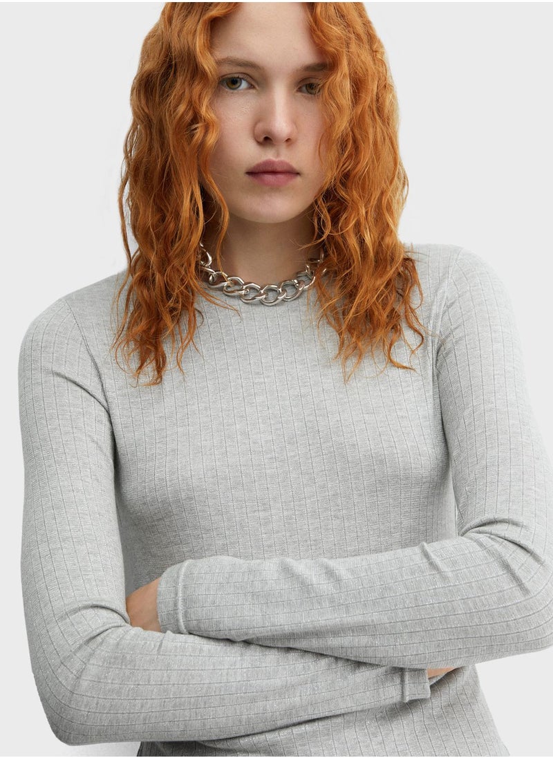 MANGO - Round Neck Knitted T-Shirt - Image 1