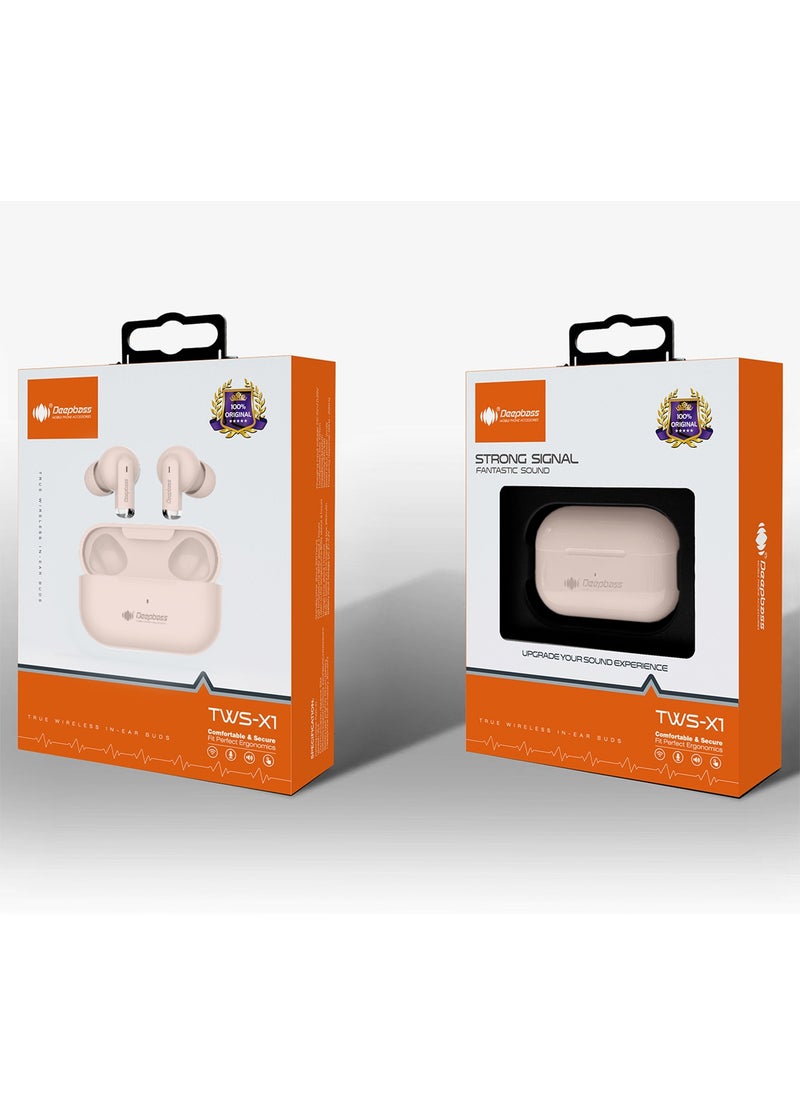 TWS-X1: StrongSignal™ Wireless Earbuds | ParticleSolve™ ANC | Android Developer Optimized | USB-C Fast Charge - Peach