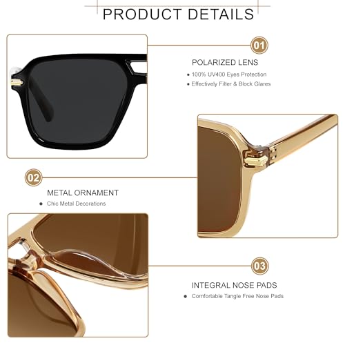 ANDWOOD Polarized Aviator Sunglasses for Women Men Retro 70s 80s 90s Aviators Trendy Square Pilot Vintage Shades Tortoise Sun glasses - Image 5