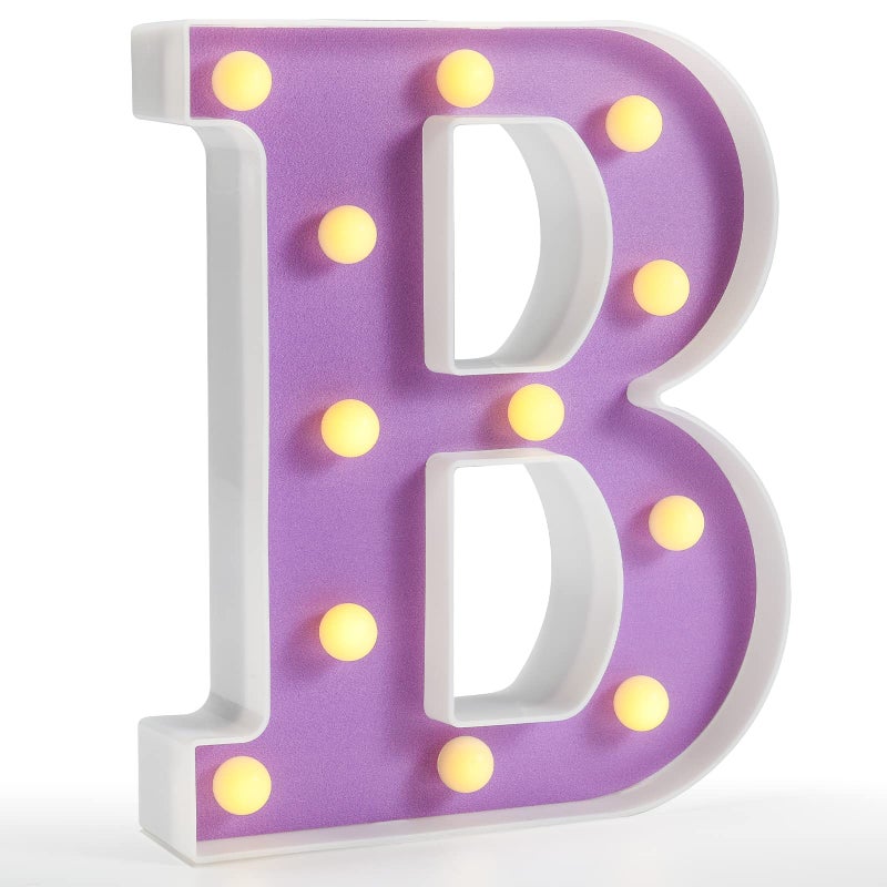 Pooqla LED Letter Lights Purple Light Up Alphabet Sign Colorful DIY Marquee Night Light with Warm White LED Home Party Birthday Wedding Bar Decoration Purple Letter B