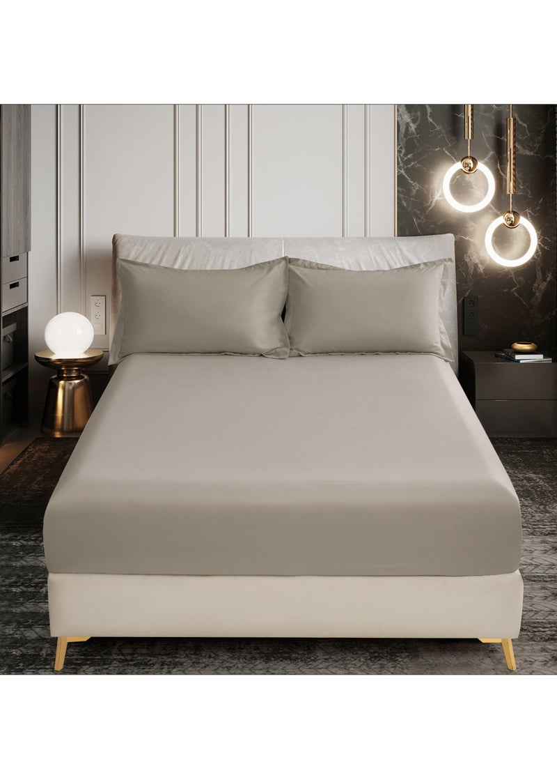 Donetella Bedding Fitted Sheet 2-Pcs Twin Size Solid Bed Sheet Set Fits(120x200CM) With Pillowcases And 30 CM Extra Deep Brushed Microfiber Bed Sheet,Tan  - Image 1