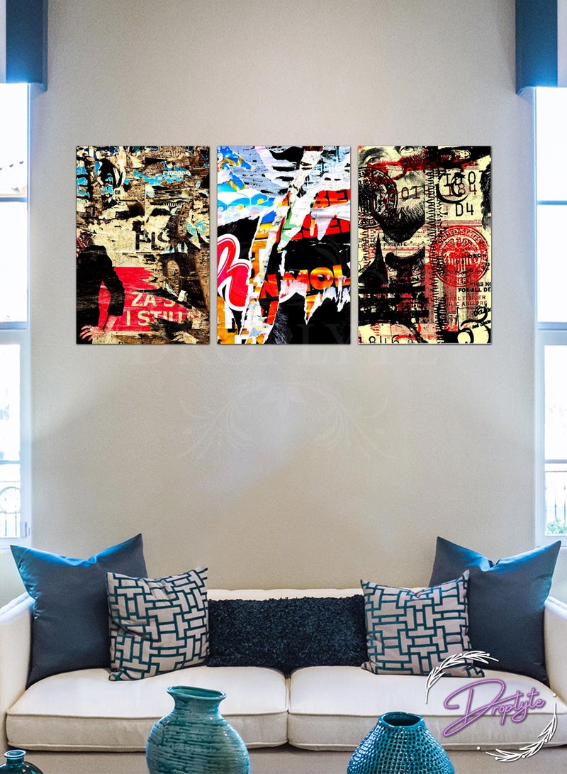 Droplyte 3 Piece Vintage Abstract Paper Decorative Wall Art Wall Decor Card Board MDF Home Decor for Living Room, Drawing Room, Office Room and Bedroom 120CM x 60CM  - Image 2