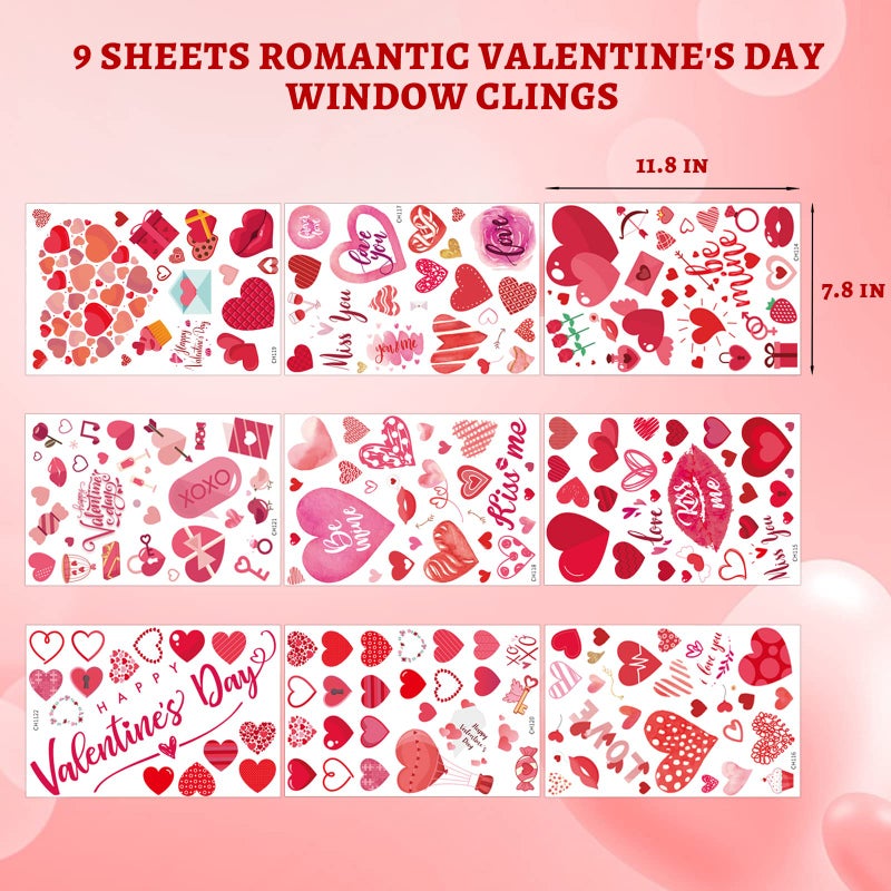 Hidreas 218 Pcs Valentine's Day Window Clings Decorations Heart Window Clings for Glass Windows for Valentines Day Decorations in 8 Sheets - Image 2