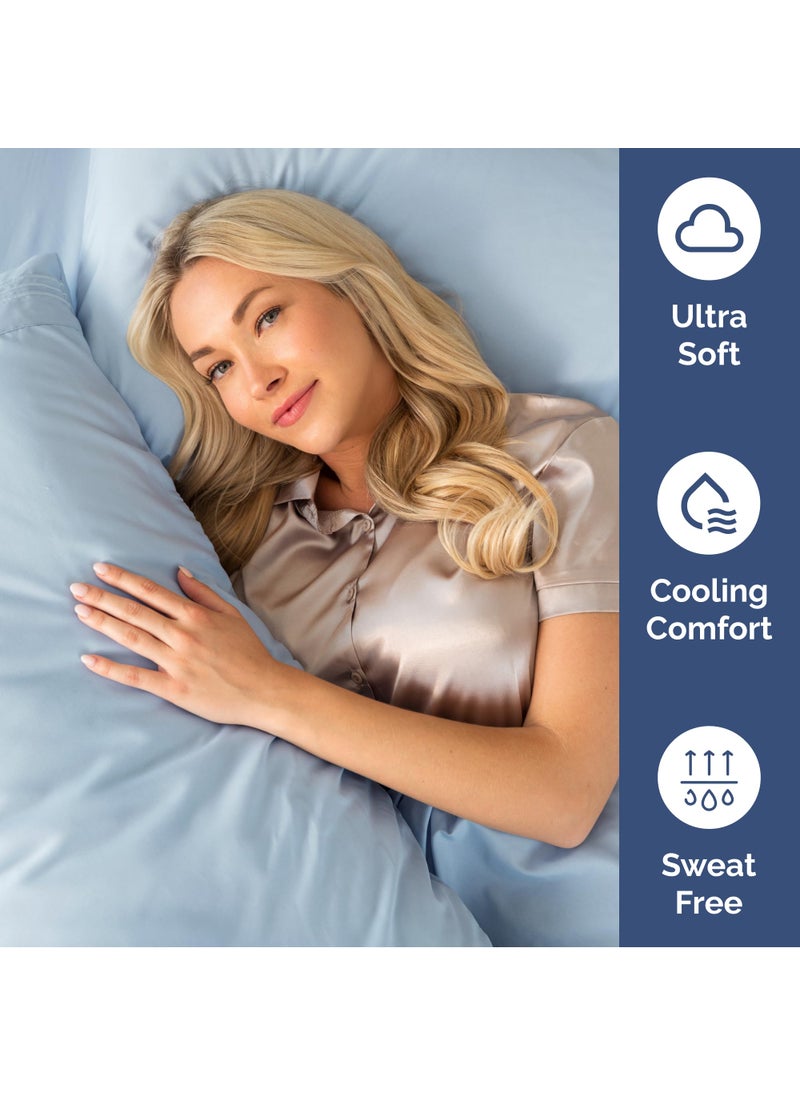 Extra Deep Split King Sheet Set - 7 Piece Breathable and Cooling Sheets - Hotel Luxury Bed Sheets Set - Easy Fit - Soft  Wrinkle Free and Comfy Sheets Set - Sky Blue Sheet Set with Extra Deep Pockets