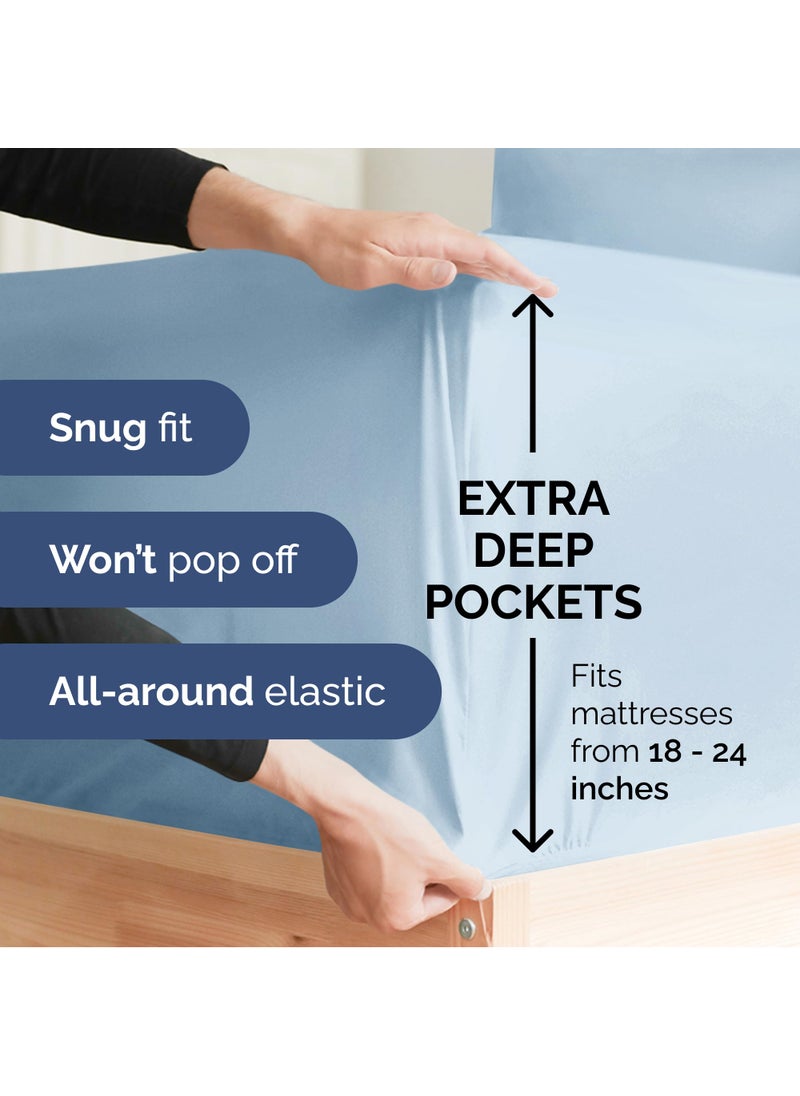 Extra Deep Split King Sheet Set - 7 Piece Breathable and Cooling Sheets - Hotel Luxury Bed Sheets Set - Easy Fit - Soft  Wrinkle Free and Comfy Sheets Set - Sky Blue Sheet Set with Extra Deep Pockets