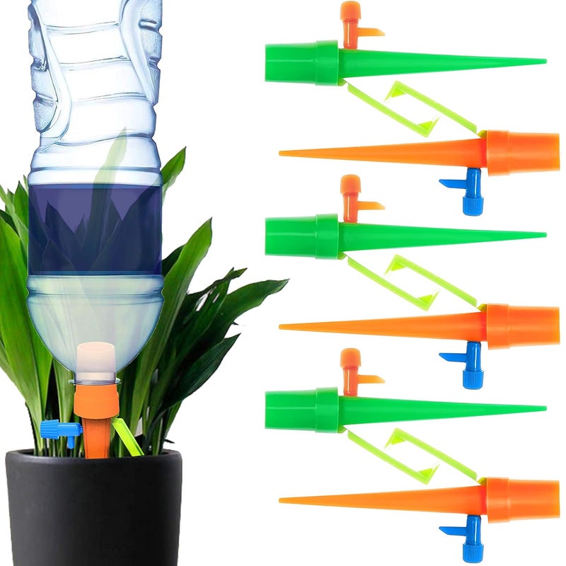 BEADNOVA Plant Self Watering Spikes Automatic Irrigation Equipment Adjustable Self Watering Spikes for Plants with Slow Release Control Valve Orange Green 6pcs - Image 1