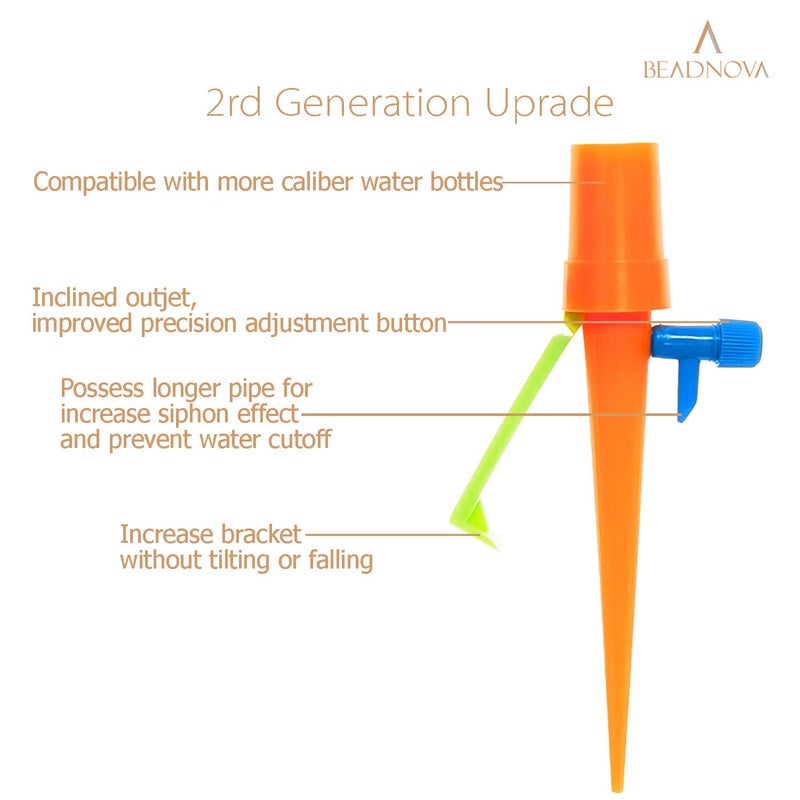 BEADNOVA Plant Self Watering Spikes Automatic Irrigation Equipment Adjustable Self Watering Spikes for Plants with Slow Release Control Valve Orange Green 6pcs - Image 5