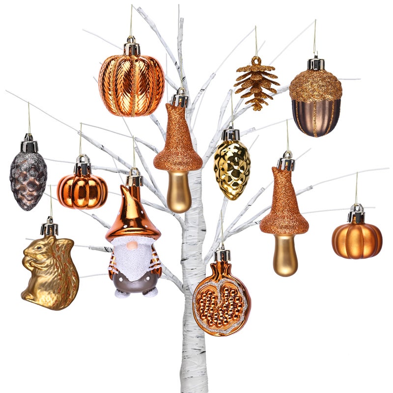 Valery Madelyn Fall Tree Ornaments for Home 12ct Shatterproof Fall Decorations for Small Tree Orange Hanging Gnome Ball for Harvest Halloween Thanksgiving Autumn - Image 2