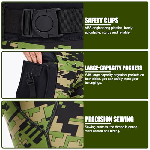 EVTSCAN 2.5mm Neoprene Wetsuit Pants, with Two Side Pockets, Adjustable Waistband Buckle, Men's Camouflage Green Diving Shorts for Swimming, Surfing, Snorkeling, Paddleboarding or Beach Volleyball - Image 3