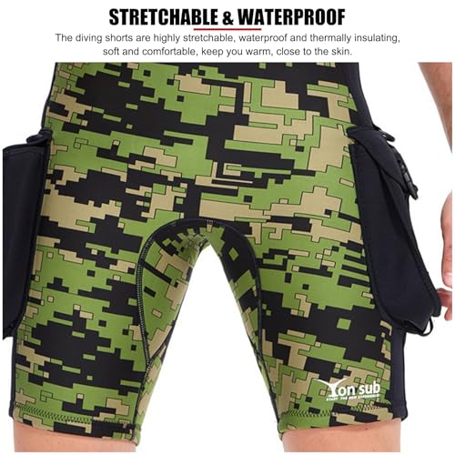 EVTSCAN 2.5mm Neoprene Wetsuit Pants, with Two Side Pockets, Adjustable Waistband Buckle, Men's Camouflage Green Diving Shorts for Swimming, Surfing, Snorkeling, Paddleboarding or Beach Volleyball - Image 5