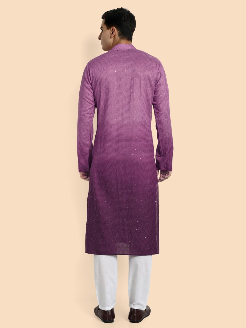 Vardha Men's Cotton Chikankari Embroidered and Sequence Full Sleeve Knee Length Casual Kurta for All Occations Like Wedding, Office & Events (MK_37_XXL_LK) Wine - Image 3