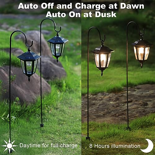 Dynaming 4 Pack Solar Hanging Lights Outdoor, Solar Powered Garden Decorative Lanterns with 4 x 38 Inch Shepherd Hooks, Waterproof Landscape Lighting for Lawn Patio Yard Pathway Driveway, Warm White - Image 3