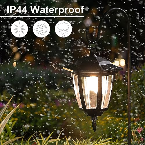 Dynaming 4 Pack Solar Hanging Lights Outdoor, Solar Powered Garden Decorative Lanterns with 4 x 38 Inch Shepherd Hooks, Waterproof Landscape Lighting for Lawn Patio Yard Pathway Driveway, Warm White - Image 5