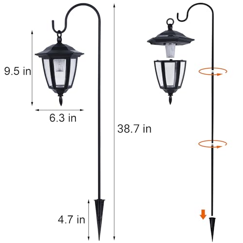 Dynaming 4 Pack Solar Hanging Lights Outdoor, Solar Powered Garden Decorative Lanterns with 4 x 38 Inch Shepherd Hooks, Waterproof Landscape Lighting for Lawn Patio Yard Pathway Driveway, Warm White - Image 2
