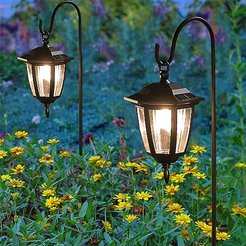 Dynaming 4 Pack Solar Hanging Lights Outdoor, Solar Powered Garden Decorative Lanterns with 4 x 38 Inch Shepherd Hooks, Waterproof Landscape Lighting for Lawn Patio Yard Pathway Driveway, Warm White - Image 4