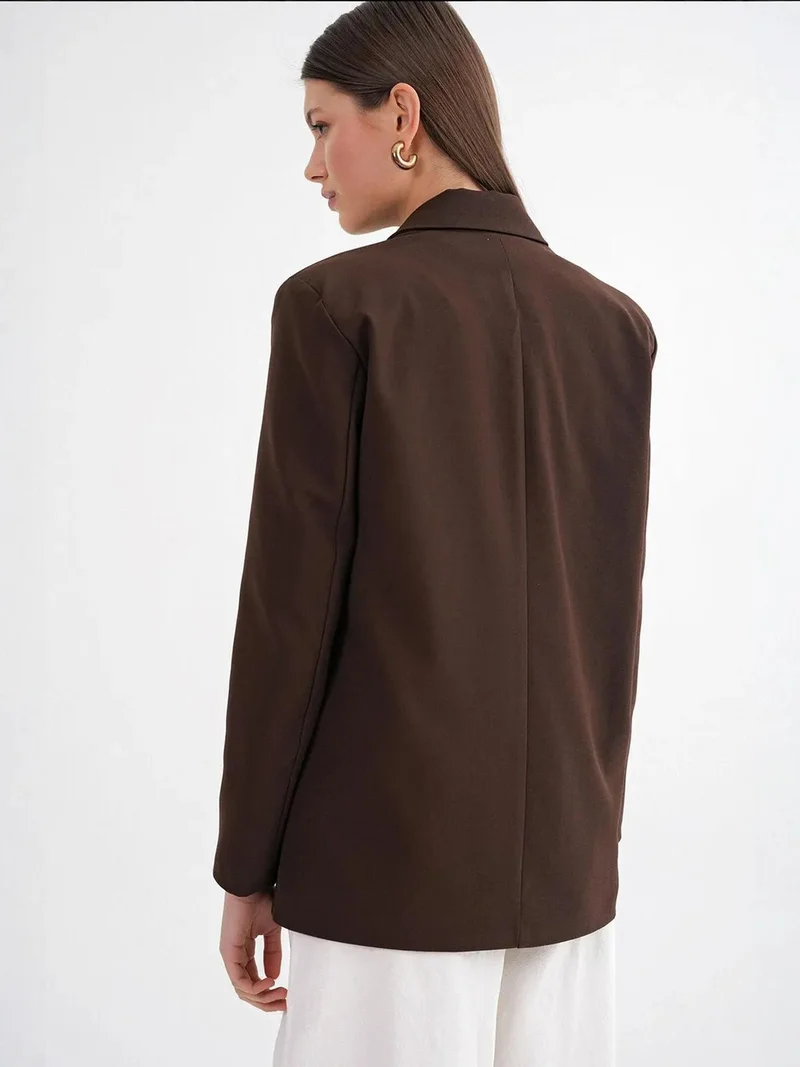 MixRay Coffee Brown Mixray Long Sleeve Buttoned Blazer for Women | Best Price UAE