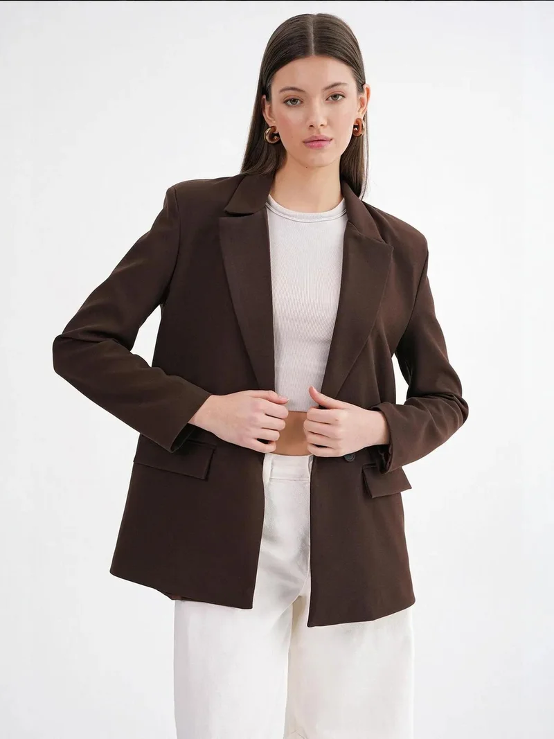 MixRay Coffee Brown Mixray Long Sleeve Buttoned Blazer for Women | Best Price UAE