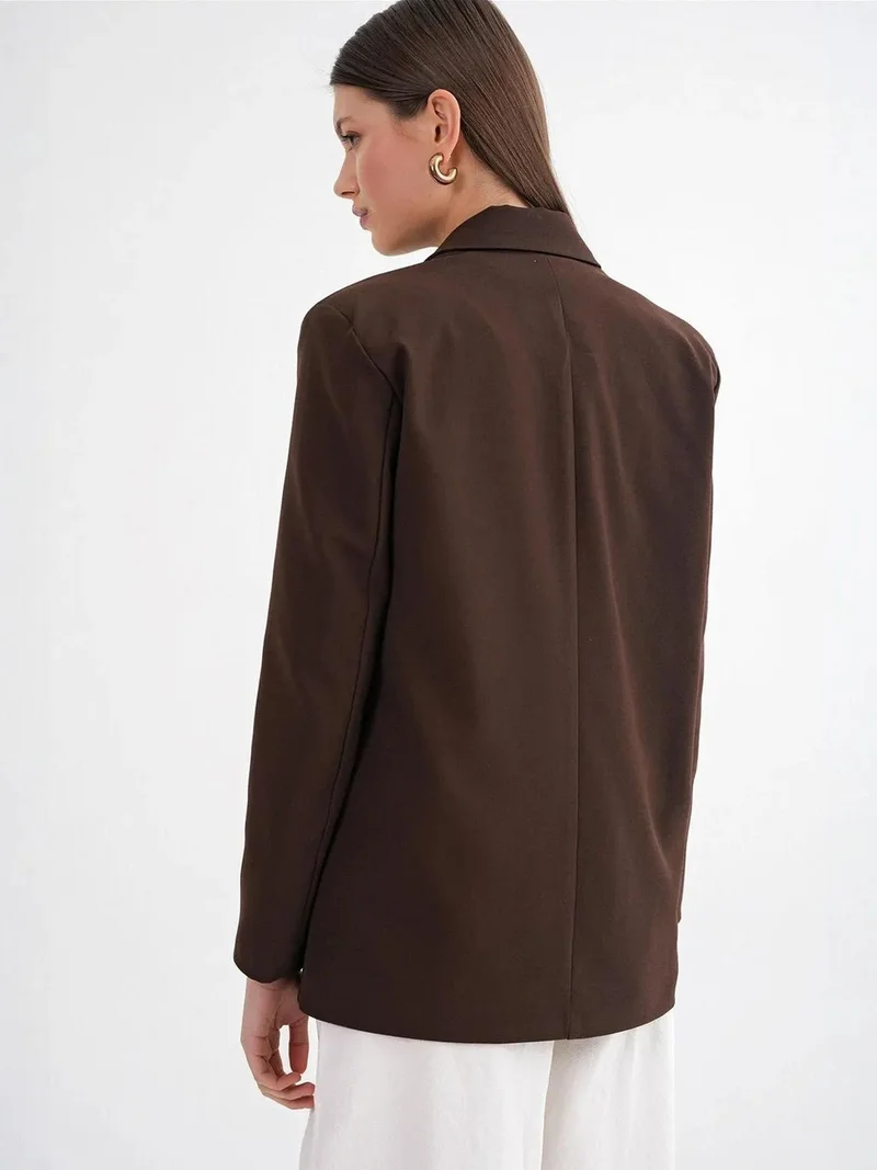 Mixray Coffee Brown Mixray Long Sleeve Buttoned Blazer for Women | Best Price UAE
