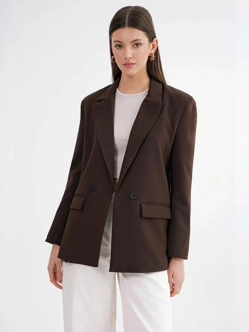 Mixray Coffee Brown Mixray Long Sleeve Buttoned Blazer for Women | Best Price UAE