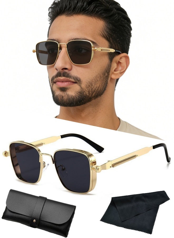 Retro Steampunk Square Sunglasses Silvery Metal Frame UV400 Polarized Lens Unisex Fashion Eyewear for Outdoor Sports Driving Fishing Picnics Daily Commutes Weekend Getaways Travel Outings,Silver - Image 1