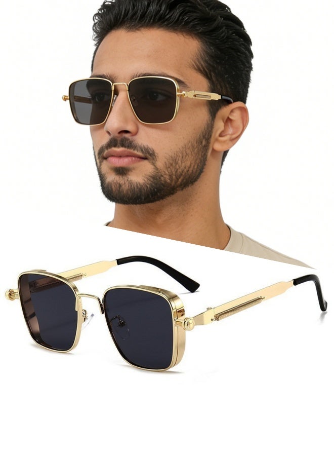 Retro Steampunk Square Sunglasses Silvery Metal Frame UV400 Polarized Lens Unisex Fashion Eyewear for Outdoor Sports Driving Fishing Picnics Daily Commutes Weekend Getaways Travel Outings,Silver - Image 2