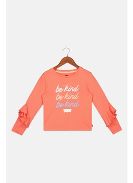 Kids Girl Graphic Ruffle Sleeve Top, Coral