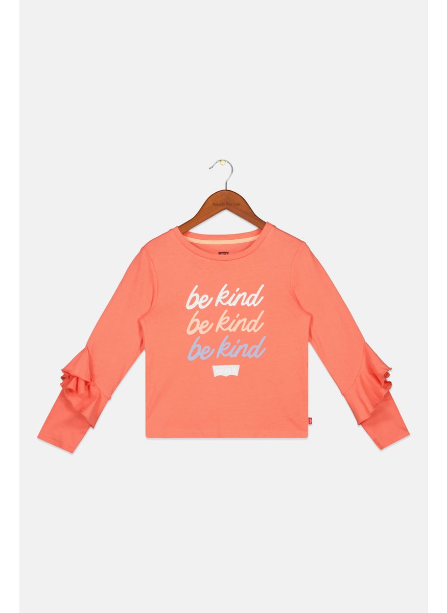 Levi's - Kids Girl Graphic Ruffle Sleeve Top, Coral - Image 1