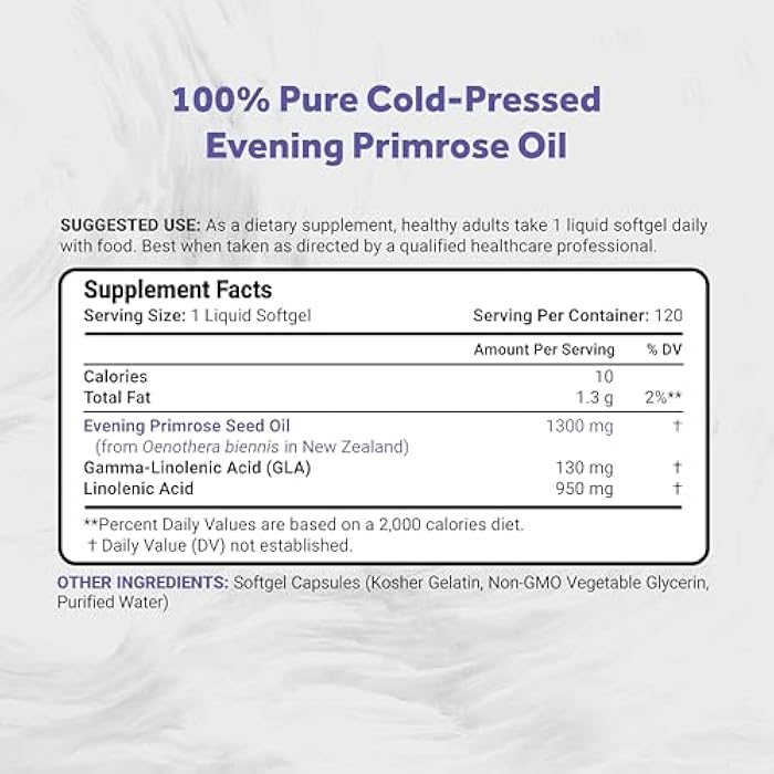 Naturalis Evening Primrose Oil (1300mg) | Natural from New Zealand | Non-GMO, Soy & Gluten Free, Zero Filler | 120 Softgels - Image 2