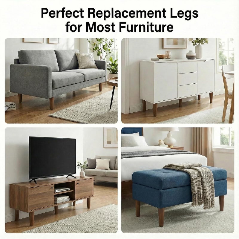 Yaliuliu 6 Inches Round Solid Wood Furniture Legs Set of 4, Brown Wooden Replacement Feet with Threaded 5/16'' Hanger Bolts for Sofa, Couch, Armchair, Cabinet, TV Stand, Ottoman and Dresser - Image 2