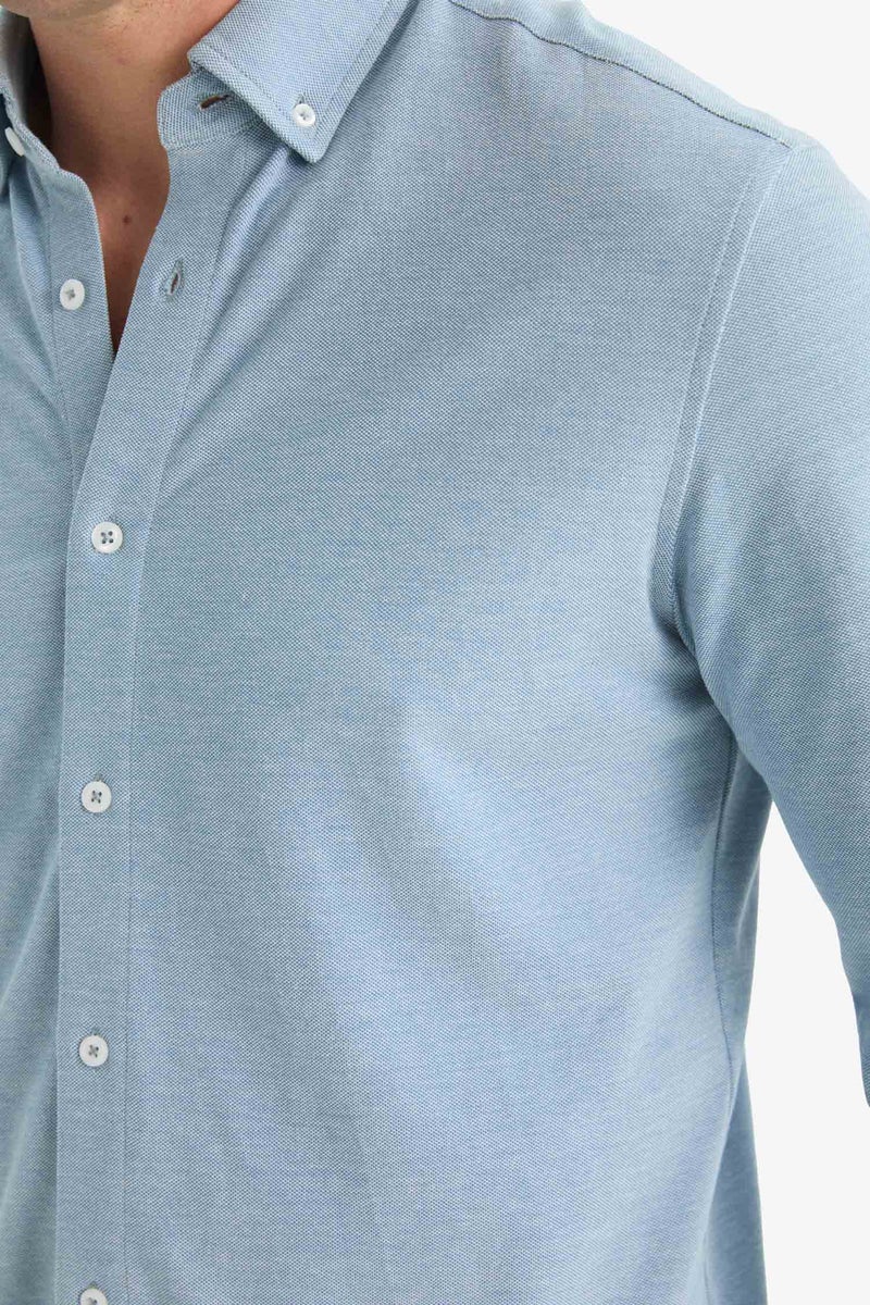 DeFacto Blue Man Regular Fit Polo Shirt Long Sleeve Shirt Casual - Image 5
