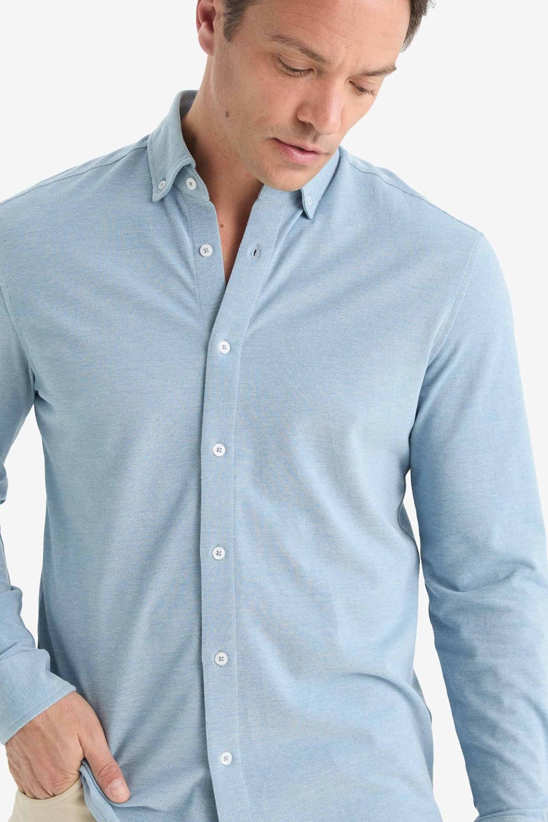 DeFacto Blue Man Regular Fit Polo Shirt Long Sleeve Shirt Casual - Image 4