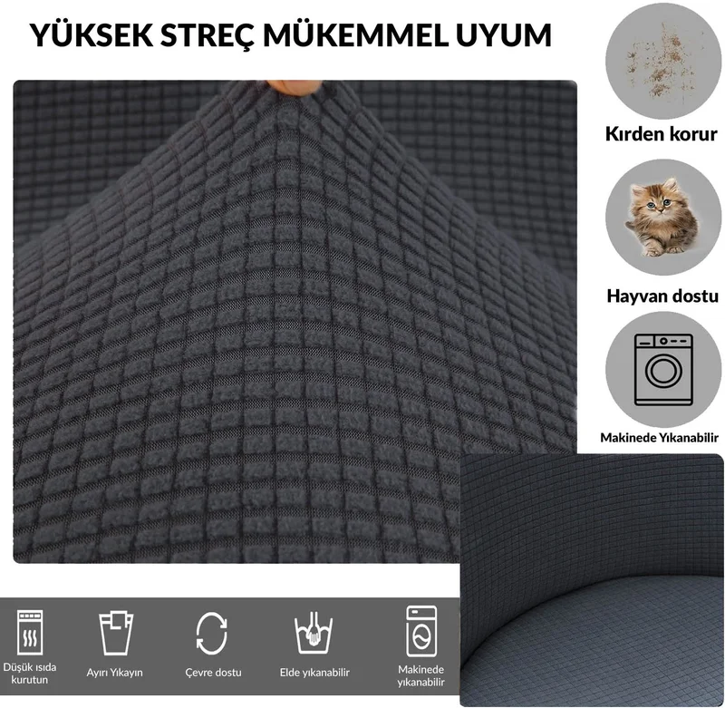 فايند Washable Stretch Elastic Lycra Oval Chair Cover - Round Chair Cover (Anthracite)