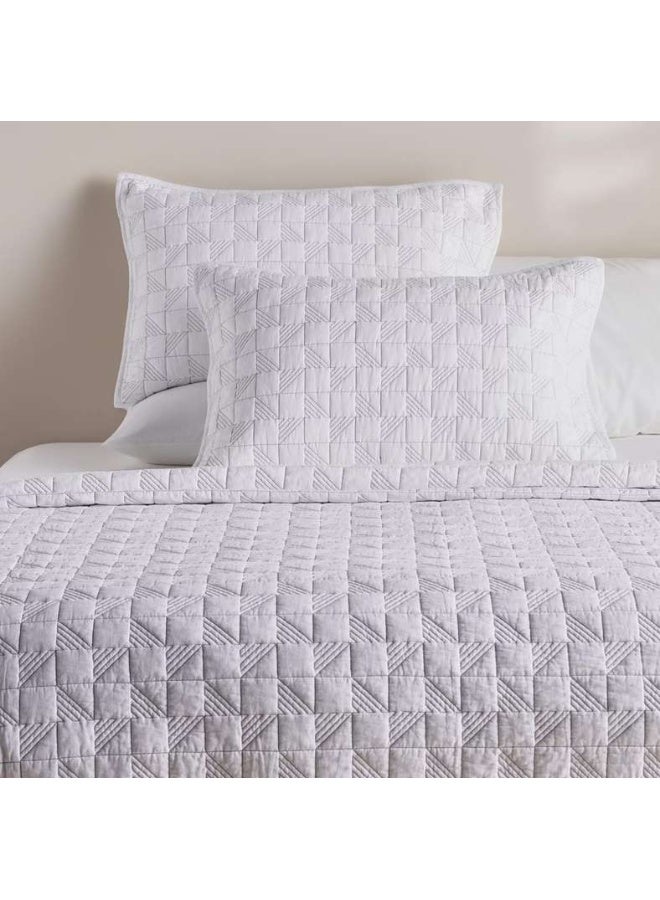 Pan Home Quilted Bedspread Set 3-Piece - White/Grey - Image 2