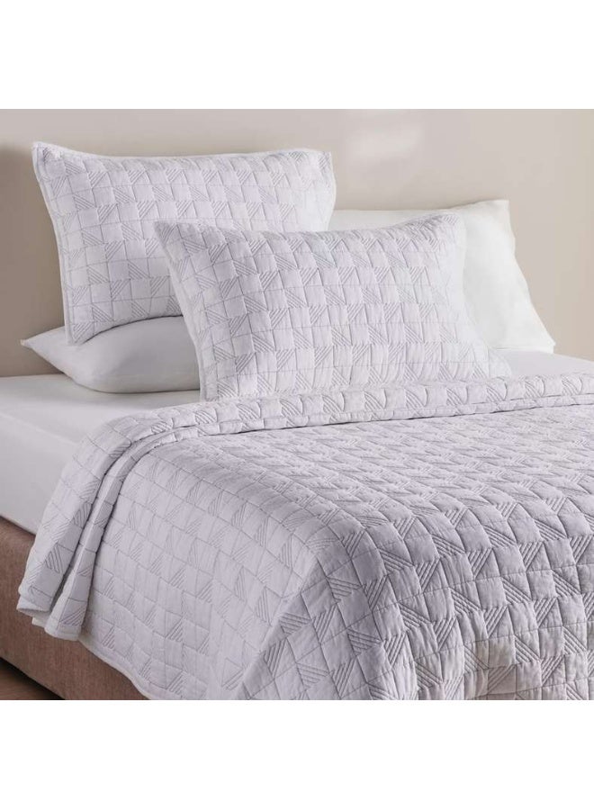Pan Home Quilted Bedspread Set 3-Piece - White/Grey - Image 1