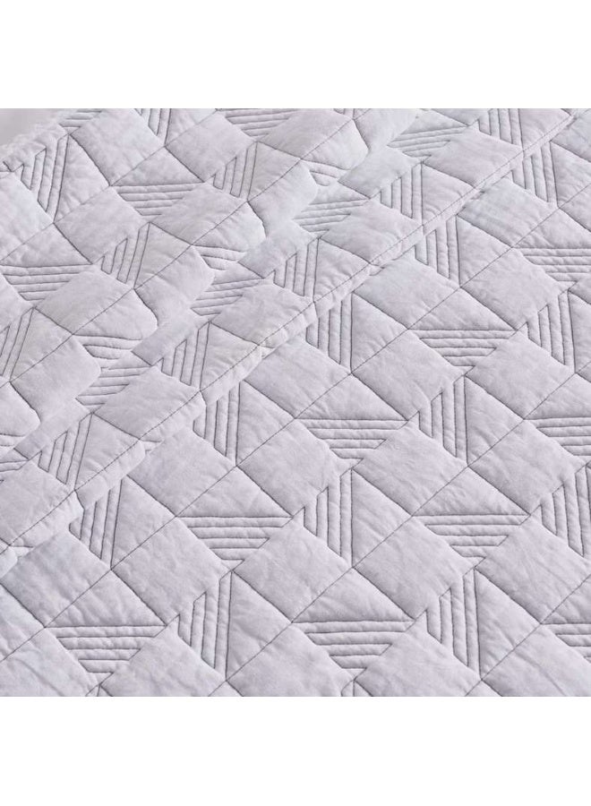 Pan Home Quilted Bedspread Set 3-Piece - White/Grey - Image 3