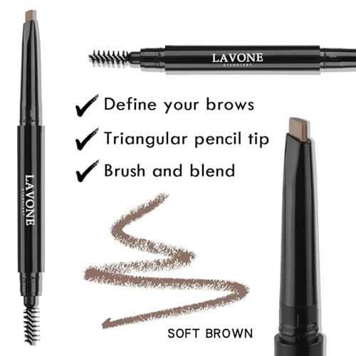 LAVONE Eyebrow Stamp Pencil Kit for Eyebrows Makeup, with Waterproof Eyebrow Pencil, Eyeliner, Eyebrow Pomade, and Dual-ended Eyebrow Brush - Soft Brown - Image 3