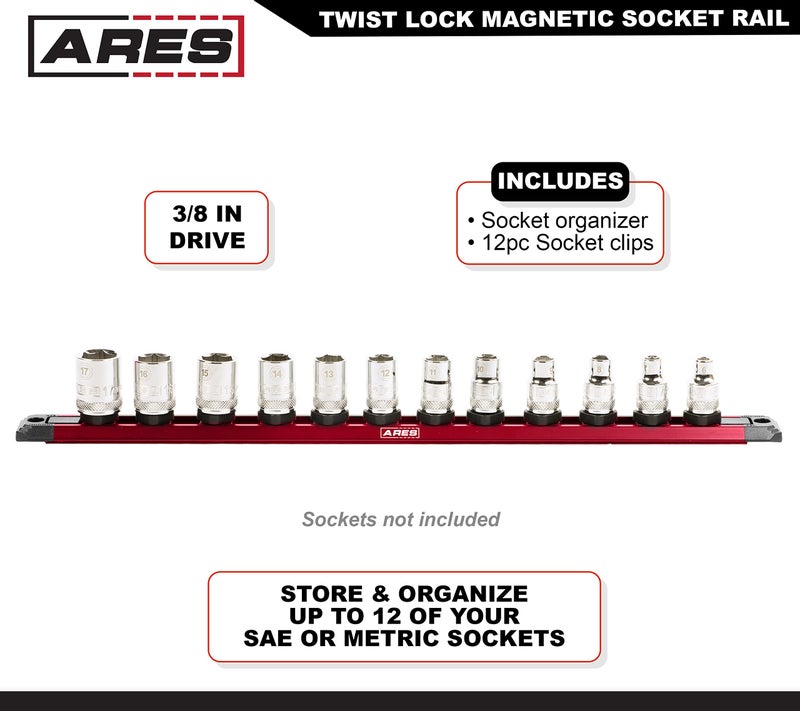 ARES 70355-3-Piece 3/8-Inch Drive 9.84-Inch Socket Organizer Set - Store up to 10 Sockets on Each Rail and Keep Your Tool Box Organized - Image 2