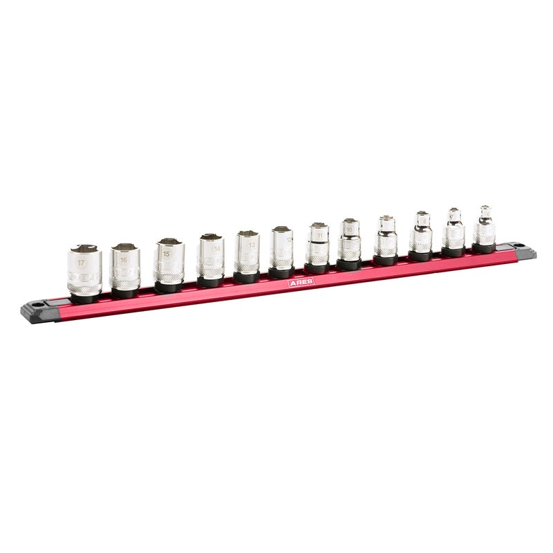 ARES 70355-3-Piece 3/8-Inch Drive 9.84-Inch Socket Organizer Set - Store up to 10 Sockets on Each Rail and Keep Your Tool Box Organized - Image 1
