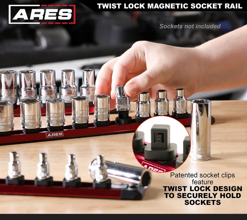 ARES 70355-3-Piece 3/8-Inch Drive 9.84-Inch Socket Organizer Set - Store up to 10 Sockets on Each Rail and Keep Your Tool Box Organized - Image 5