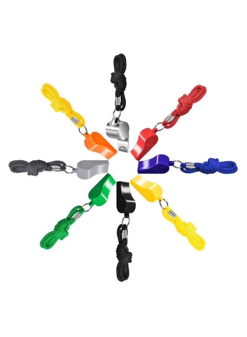 Generic 8 Packs Sports Whistle Coaches Referee Whistles with Lanyards, 7 Colorful Plastic and 1 Stainless Steel Whistles for Football Sports Training Various School Sports Competitions Coaches Referees - Image 4