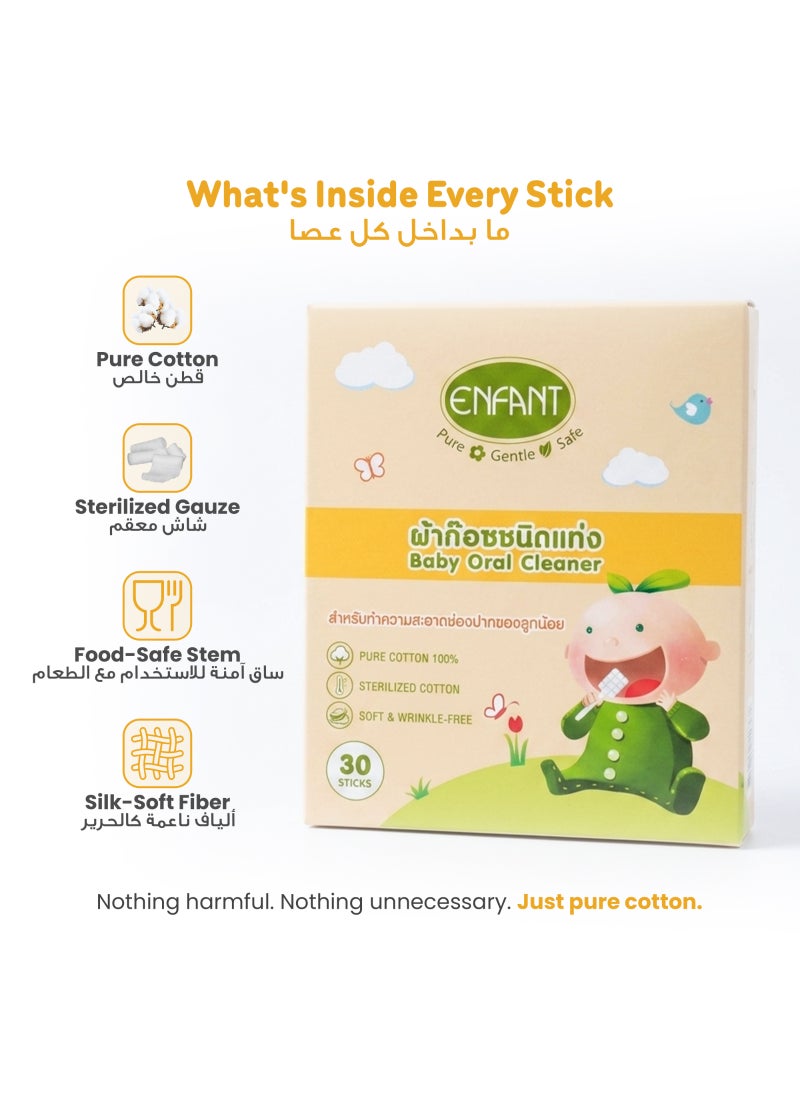 ENFANT 30Pcs Baby Oral Cleaner Tooth Tongue Brush Infant Tongue Cleaner Baby Tongue Cleaner, Baby Toothbrush For Babies Soft Gauze For Baby Pure Cotton 100% Sterilized Cotton Soft And Wrinkle-Free - Image 2