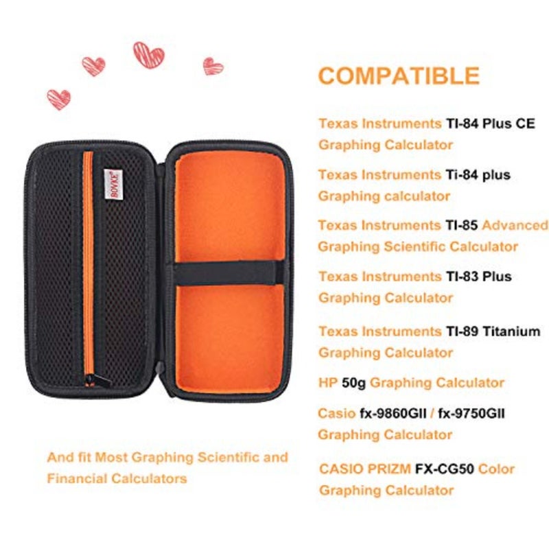 Graphing calculator carrying case for TI-84 Plus CE/TI-83 Plus CE/Casio fx-9750GII: hard-shell black EVA material, shockproof protection with extra zipped pocket for cables, manual, pencil, rulerideal for classroom and exam use - Image 3
