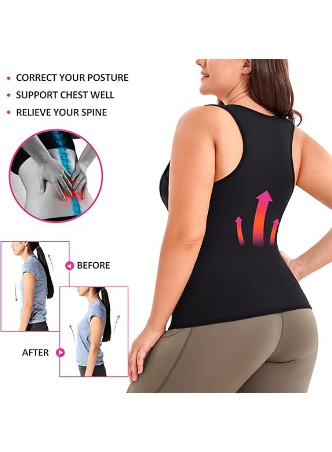 Bincoo Vest Waist Cincher Trainer Trimmer Girdle Workout Corset Body Shaper Double Tummy Slimmer Sweat Waist Trainer Girdle Workout Sauna Tank Top Vest for Women Weight Loss Exercise, 3 Hook Vest Body Shaper (Black, XL) - Image 4