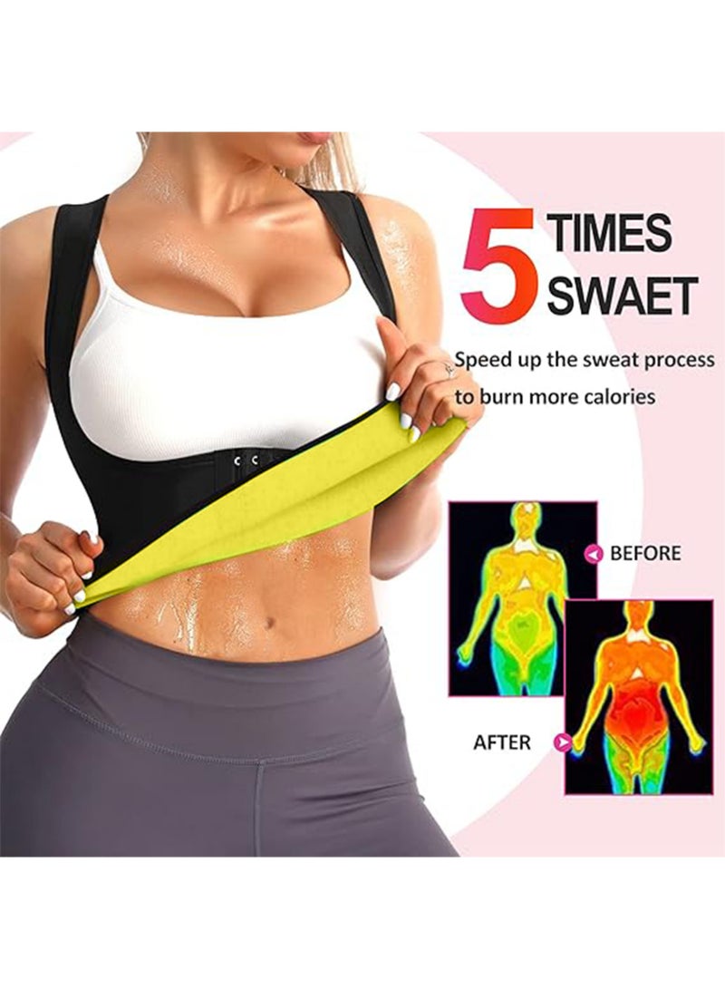 Bincoo Vest Waist Cincher Trainer Trimmer Girdle Workout Corset Body Shaper Double Tummy Slimmer Sweat Waist Trainer Girdle Workout Sauna Tank Top Vest for Women Weight Loss Exercise, 3 Hook Vest Body Shaper (Black, XL) - Image 2