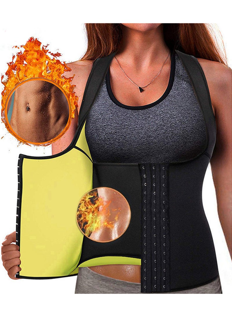 Bincoo Vest Waist Cincher Trainer Trimmer Girdle Workout Corset Body Shaper Double Tummy Slimmer Sweat Waist Trainer Girdle Workout Sauna Tank Top Vest for Women Weight Loss Exercise, 3 Hook Vest Body Shaper (Black, XL) - Image 1